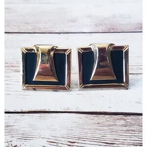 Vintage Cufflinks - Black & Gold Tone Square